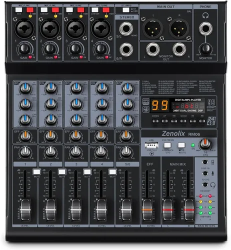 Miniatura 8 de RM04 - Mezclador de audio de 4 canales, mezclador Bluetooth, interfaz de audio USB, mezclador DJ con 2 entradas combinadas XLR, grabación de 24 bits