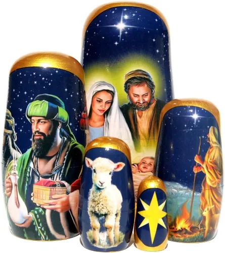 Miniatura 5 de Muñecas de madera coleccionables de larga duración hechas a mano, de madera, de 5 piezas, con escenas originales de Navidad en cada muñeca