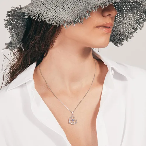 Miniatura 2 de YL Collar de nudo celta de plata de ley 925 con colgante de luna y piedras preciosas para mujer