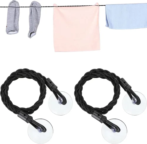 2 piezas de tendedero retráctil portátil con ganchos y ventosas, accesorios de campamento, artículos esenciales para crucero para uso en exteriores