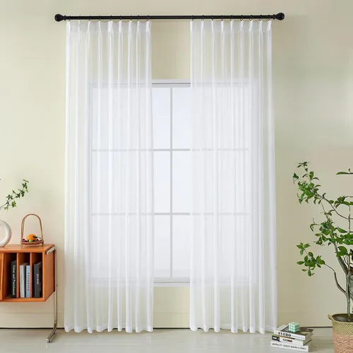 Miniatura 8 de Cortinas plisadas negras traslúcidas de 84 pulgadas de largo, 2 paneles para dormitorio, lino texturizado, ganchos transparentes para pista