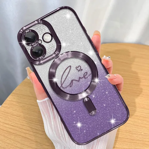 Miniatura 11 de ZIYE Funda Magnética Diseñada para iPhone 11 Funda con Purpurina Plateado de Lujo Corazón de Amor Compatible con MagSafe Funda Transparente