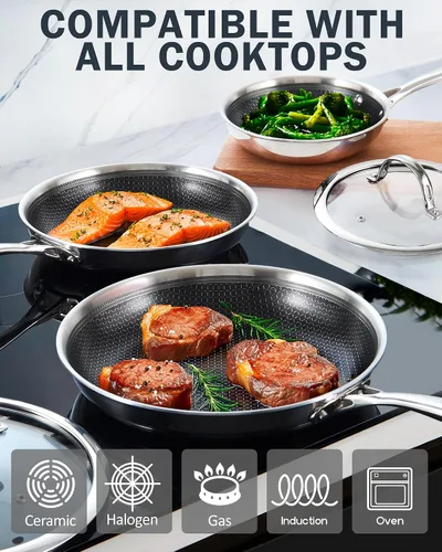 Miniatura 5 de Cooks Standard Sartén antiadherente híbrida de 8 pulgadas con revestimiento de varias capas, sartén de acero inoxidable con tapas de vidrio