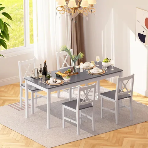 Miniatura 9 de soges Juego de mesa de comedor para 4, mesa de comedor de madera de pino de 42.5 pulgadas con 4 sillas, juego de sillas de mesa de cocina de 5