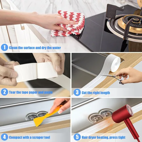 Miniatura 6 de Tira de calafateo autoadhesiva de 1.5 x 10.5 pies para tina, cinta de sellado de calafateo para encimera de cocina, fregadero, baño, inodoro