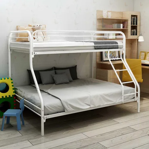 Miniatura 6 de Litera de metal con barandilla y escaleras, marco de cama individual sobre matrimonial resistente para niños, adolescentes y adultos, ahorro