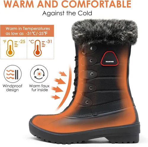 Miniatura 5 de DREAM PAIRS botas de nieve de invierno para mujer, de media caña, con forro de piel sintética