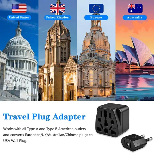 Miniatura 5 de Paquete de 2 adaptadores de enchufe UE a EE. UU., adaptador de enchufe de Reino Unido a EE. UU., Reino Unido, AU, CN, JP, Asia, Italia, Brasil, Negro
