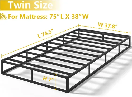 Miniatura 2 de Qingzhou - Bases de somier para cama individual, somier metálico de 7 pulgadas de altura solo para cama individual, base de colchón resistente con 7