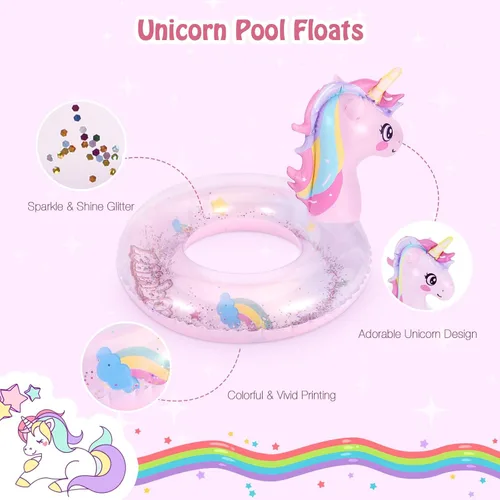 Miniatura 3 de Moko Anillos de natación inflables, flotadores de piscina, tubos de natación, anillos de forma redonda, lindo diseño de dibujos animados, playa, Rosa