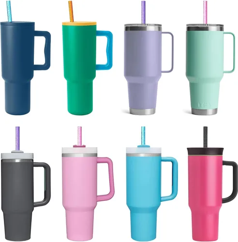 Miniatura 6 de Popote de repuesto para vaso Stanley Cup de 40 onzas, 30 onzas y 64 onzas, paquete de 10 popotes largos reutilizables de color con cepillo de Pajita