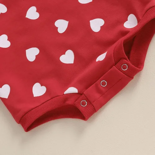 Miniatura 49 de SOLILOQUY Traje de manga larga con cuello redondo para el primer día de San Valentín para bebé niño y niña, mameluco de corazón de amor