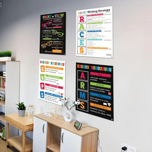 Miniatura 7 de 8 pósteres coloridos de estrategia de escritura, 4 piezas de escritura en inglés (11 x 17 pulgadas), decoración de aula inglesa para escuela