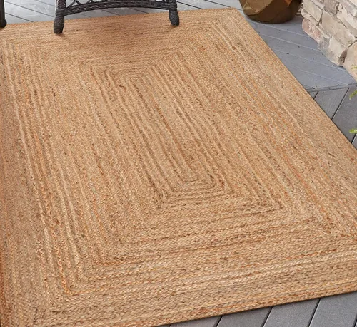 Miniatura 4 de Light & Pro Alfombra de yute, 2 x 3, natural, hecha a mano, trenzada, reversible, alfombra rústica