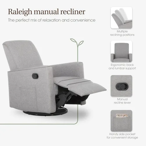 Miniatura 5 de Evolur Raleigh - Mecedora básica y sillón reclinable, color gris claro