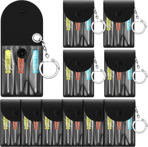 Jutom Juego de 10 Mini Destornilladores Llavero a Granel Incluye 3 Mini Destornilladores en una Bolsa Portátil con Broche con Gancho a Granel para