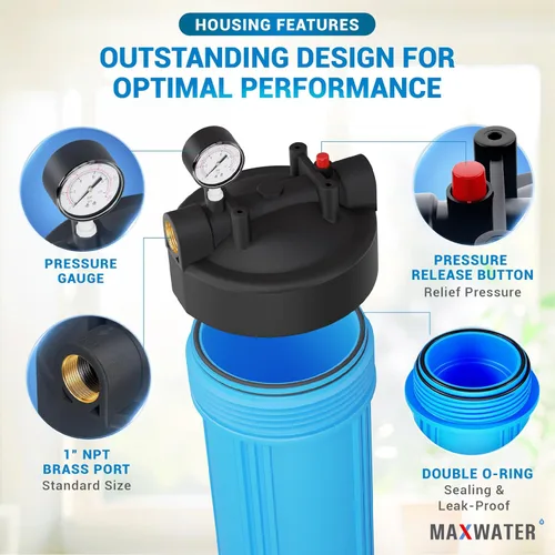 Miniatura 3 de Max Water Carcasa universal para filtro de agua para toda la casa, cartucho de carbono de sedimentos de 20 x 4.5 pulgadas, sistema de prefiltración