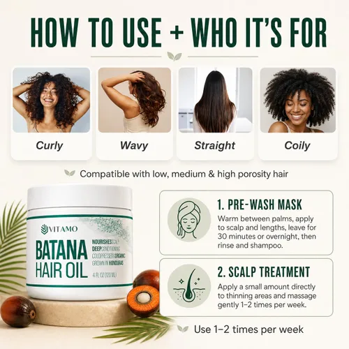Miniatura 7 de Vitamo Aceite natural para el crecimiento del cabello Batana 100% orgánico, puro Elaeis Oleifera, prensado en frío para máxima potencia, tratamiento