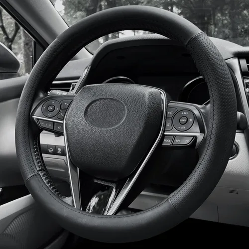 Miniatura 2 de Funda para Volante de Tamaño Estándar 14.5-15 Pulgadas, Protector Antideslizante para Volante de Coche, de Cuero de Microfibra Transpirable, Negro