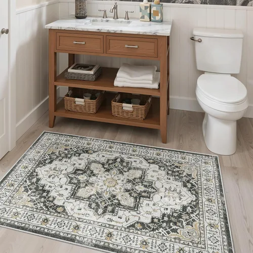 Miniatura 485 de Madane Tapete lavable de 2 x 10 pies para pasillo, cocina, recibidor, clásico, suave, antideslizante para interiores, casa de campo, baño, sala