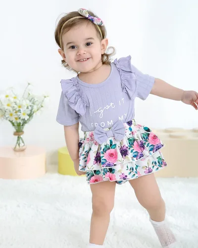 Miniatura 68 de Mioglrie Conjunto de ropa para bebé recién nacida, conjunto de pantalones cortos, conjunto floral de verano, ropa de bebé linda para niña