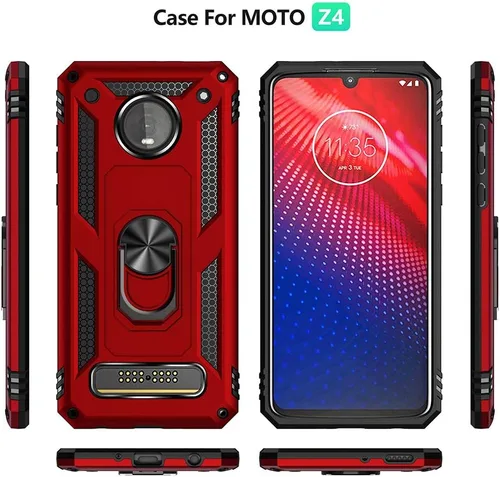 Miniatura 9 de Funda de grado militar para Motorola Moto Z4, Moto Z4 Play Case 360 Metal giratorio anillo soporte soporte magnético para coche Armadura resistente