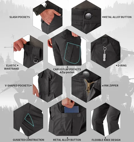 Miniatura 6 de URBEST Pantalones tácticos Ripstop para hombre, pantalones cargo resistentes al agua, pantalones de trabajo ligeros para senderismo al aire libre