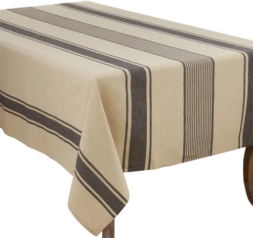 Fennco Styles Aulaire - Mantel 100% algodón con diseño de bandas, 72 pulgadas de ancho x 72 pulgadas de largo, funda de mesa a rayas naturales para