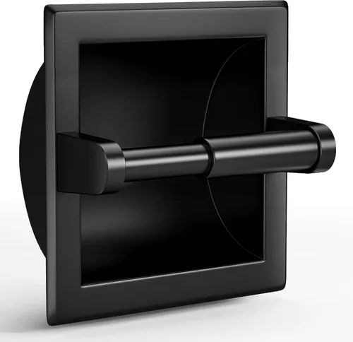 Miniatura 13 de POKIM Soporte de papel higiénico negro mate, soporte de rollo de papel higiénico giratorio de doble poste de acero inoxidable para montaje en pared