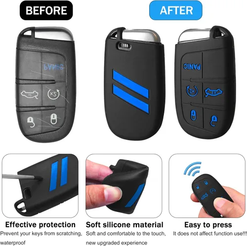 Miniatura 4 de YOSRTER - Paquete de 1 funda protectora de silicona para llave remota, con 5 botones, carcasa para llave de automóvil, accesorio (borde azul)