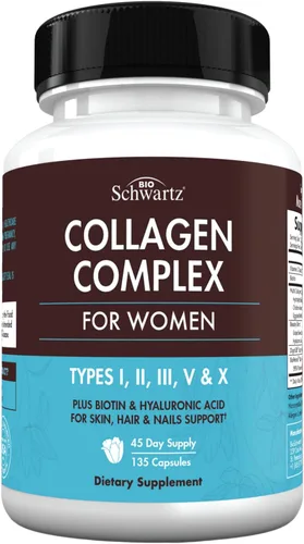 Miniatura 8 de BioSchwartz Cápsulas de péptido de colágeno hidrolizado, suplementos de colágeno múltiple para mujeres tipos I, II, III, V, X con vitamina C