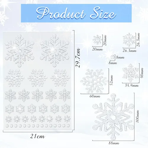 Miniatura 2 de Outus 16 hojas de pegatinas de copo de nieve, pegatinas de invierno brillantes, pegatinas de copo de nieve para fiestas, manualidades de álbum