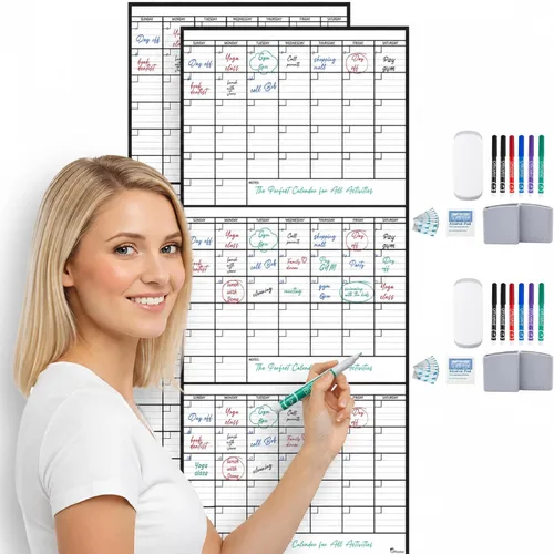 Miniatura 17 de (2 PK) Pequeño Calendario de Borrado en Seco para Pared, 17x26 Pulgadas, Pequeño Calendario de Pared Borrable, Pizarra Blanca para Oficina, Hogar