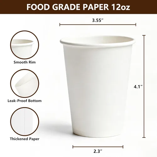 Miniatura 3 de TashiBox Vasos de papel para bebidas calientes blancas de 12 onzas, 120 unidades, tazas de café de papel desechables