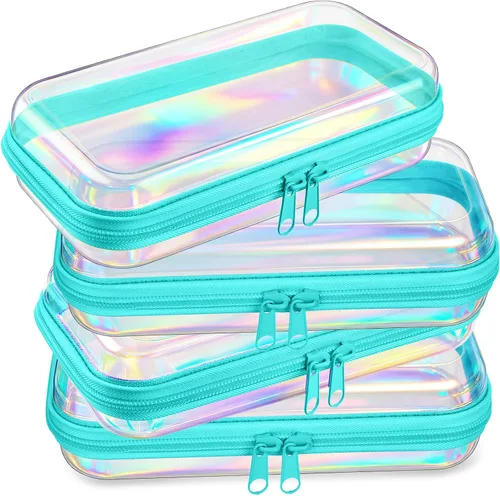 Miniatura 13 de Hoolerry 4 piezas de estuches rígidos transparentes con cremallera, bolsas de maquillaje, estuche de plástico para lápices, contenedores de caja