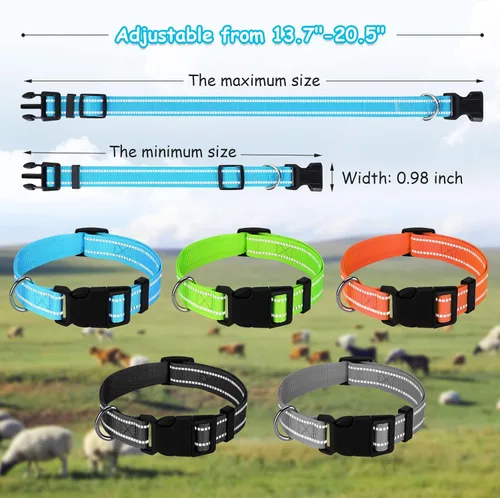 Miniatura 2 de Paquete de 5 collares reflectantes de cabra con campanas, caballo, oveja, pastoreo, campanas de cobre y collar de nailon ajustable, campanas