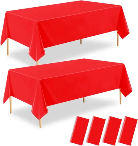 Miniatura 20 de Mantel desechable rojo, paquete de 2 manteles rectangulares de plástico rojo de 54 x 108 pulgadas, para fiesta de cumpleaños, boda, Navidad