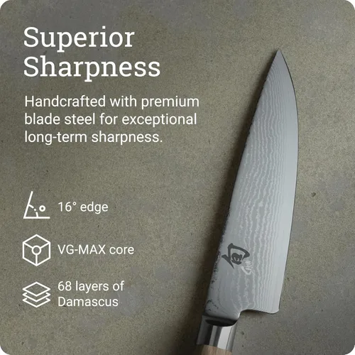 Miniatura 3 de Shun Classic Blonde Cuchillo de Chef de 6", Cuchillo de Cocina Japonés Hecho a Mano para Chefs Profesionales y del Hogar, Núcleo VG-MAX con Rubio