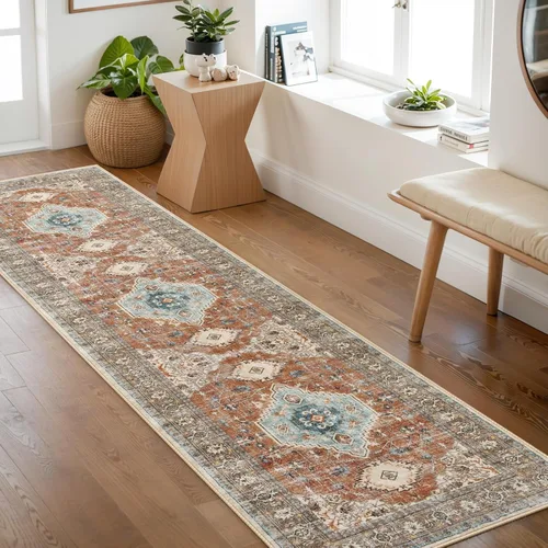 Miniatura 23 de Lahome Alfombra oriental lavable de área pequeña, 2 x 3 pies, para entrada, cocina, ultra fina, suave, tapete antideslizante para puerta de Azul