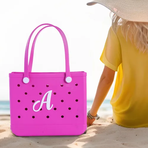 Miniatura 2 de Dijes para bolsa Bogg con letras de goma para la playa, accesorios para bolsas de mano, bolsa Bogg con letras del alfabeto Blanco (White E)