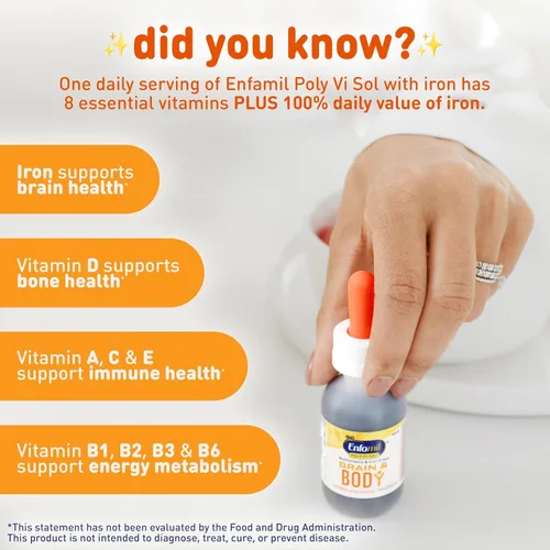 Miniatura 4 de Enfamil Poly-Vi-Sol con Hierro Gotas de Suplemento Multivitamínico para Bebés y Niños Pequeños, Frasco con Gotero de 50 mL (el Paquete Puede Variar)