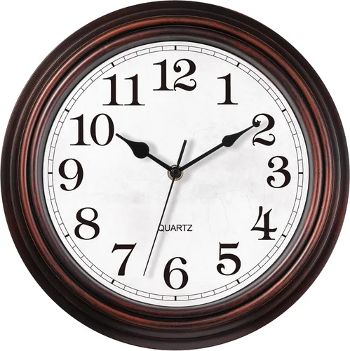 Miniatura 11 de Reloj de pared, reloj clásico silencioso de bronce, funciona con pilas, decorativo para sala de estar, dormitorio, cocina, oficina (16 pulgadas)