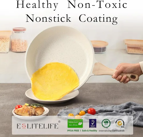 Miniatura 3 de ESLITE LIFE Juego de sartenes antiadherentes de cerámica, no tóxicas para tortilla de huevo, sartenes de cocina compatibles con todas las estufas