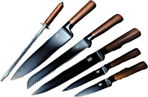 Miniatura 5 de KAV - Juego de cuchillos con bloque, 7 cuchillos de cocina y varilla de afilar, juego de cuchillos de acero inoxidable en negro mate de alto