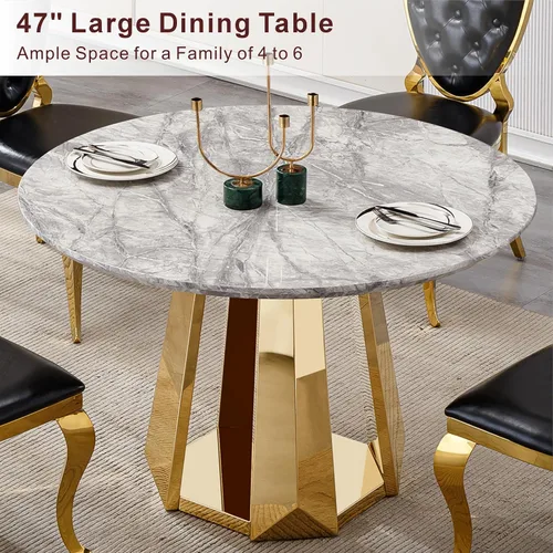 Miniatura 4 de Mesa de comedor redonda de 47 pulgadas, mesa de cocina redonda moderna de mediados de siglo para 4 a 6 personas, mesa de mármol sintético de alto
