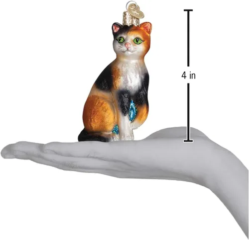 Miniatura 5 de Old World Christmas - Adorno de gato calico de vidrio soplado para árbol de Navidad, decoración festiva hecha a mano, colección de gatos