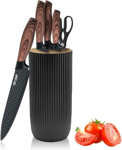 Juego de Cuchillos, Wiztoynia Juego de Cuchillos de Cocina Negros de 6 Piezas para el Hogar, Juego de Cuchillos de Chef Afilados de Acero Inoxidable