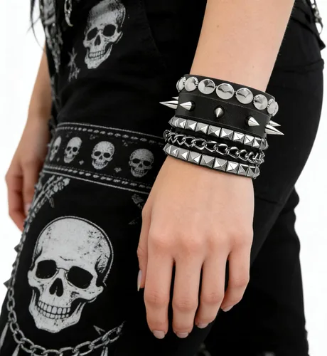 Miniatura 4 de 3PCS Leather Bracelets Set Studded Wrap Wrist Cuffs Punk Rock Y2K Emo Wide Wristband Accessories for Teens Women Men