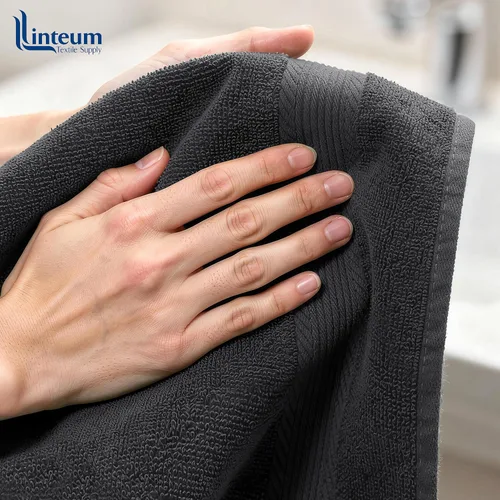 Miniatura 4 de Linteum Textile Supply Toalla de mano negra prémium de 16 x 27 pulgadas, 100% algodón, sin torsión, absorbente, de secado rápido, duradera