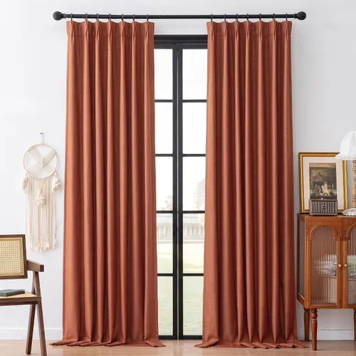 Miniatura 13 de MYSKY HOME Dusty Blue Full Black Out Pinch Pleated Curtains 63 inches Long for Bedroom Linen Textured with Blackout Liners Blue Gray Thermal